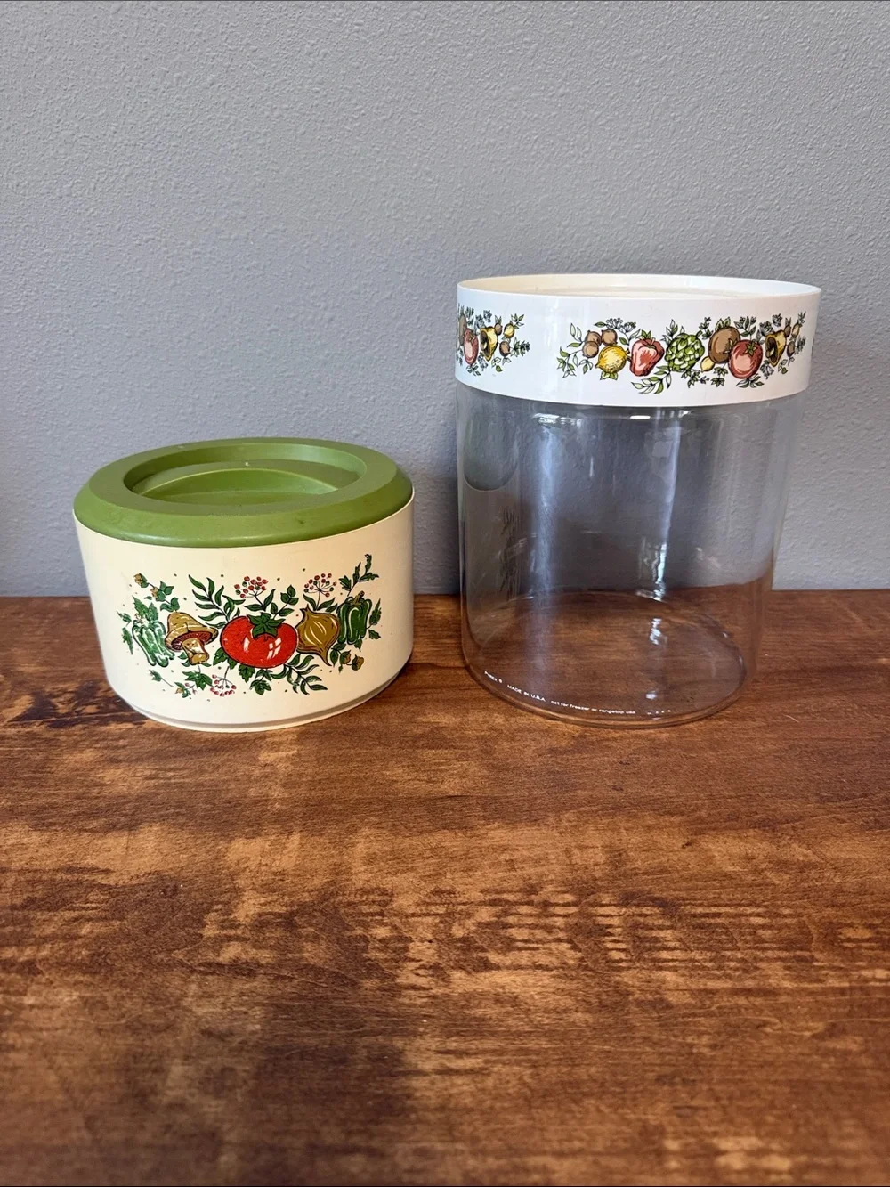 Vintage Ceramic & Glass Kitchen Canister Set - Green and Clear